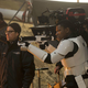 J.J. Abrams directing a scene with Finn (John Boyega) as a Stormtrooper